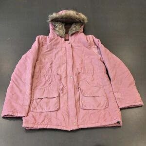 Winter Jacket L Girls Nordic Fleece Lined Faux Fur Trim Hood Full Zip Outdoor
